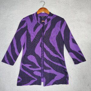 Ming Wang Cardigan Women's XS Purple Black Knit Jacket 3/4 Sleeve Maximalist